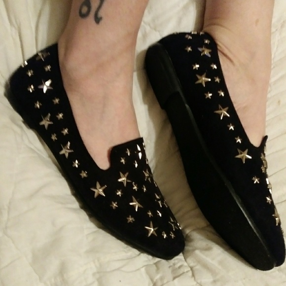 Black faux suede Star Studded Ballet Flats 5.5 - Picture 2 of 4